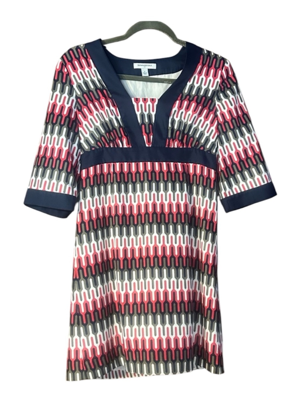 Banana Republic Patterned A-Line V-Neck Dress Size 4